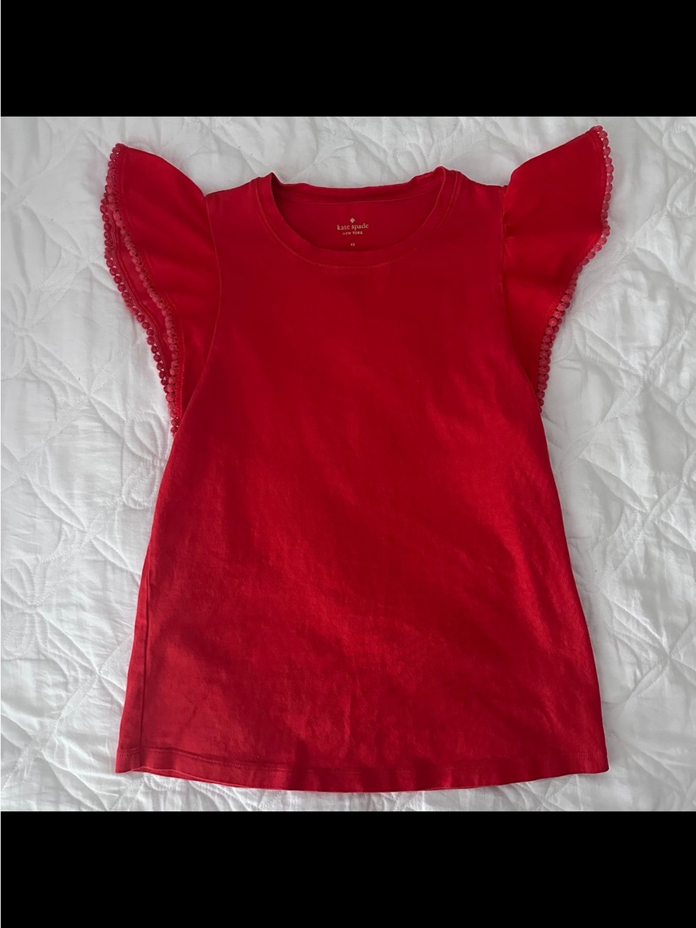 Lovely Kate Spade Pom Pom Ruffle Sleeve Tee Shirt Blouse XS